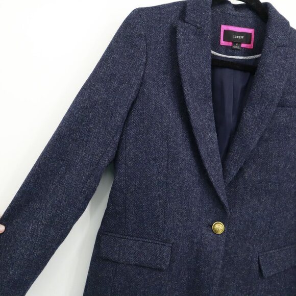 J. Crew Long Parke Wool Blazer Womens 2 Navy Professional Office Career Preppy - Picture 10 of 16